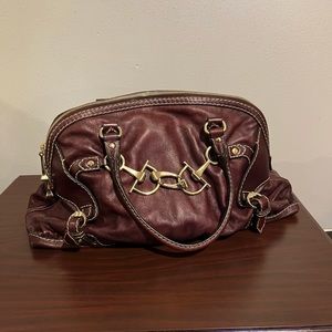 100% genuine slightly used Gucci Maroon Leather Medium Horsebit Nail Boston Bag